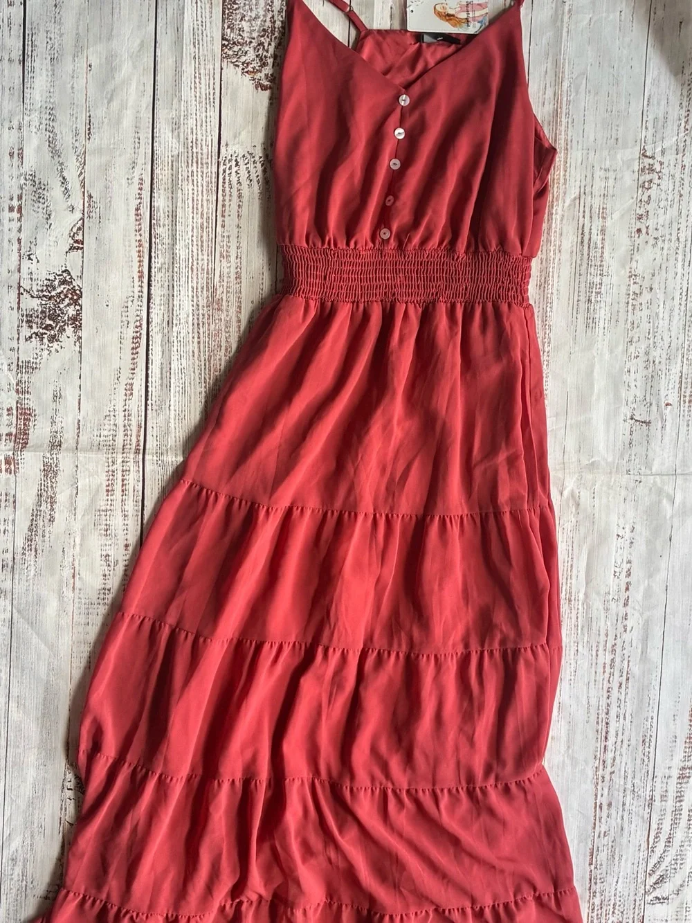 Women’s PrettyGarden Coral Tiered Maxi Dress with Smocked Waist